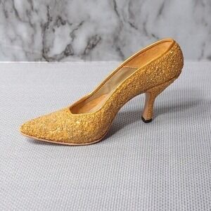 Just the Right Shoe By Raine Golden‎ Stiletto Mini Ceramic Gold Tone Figurine